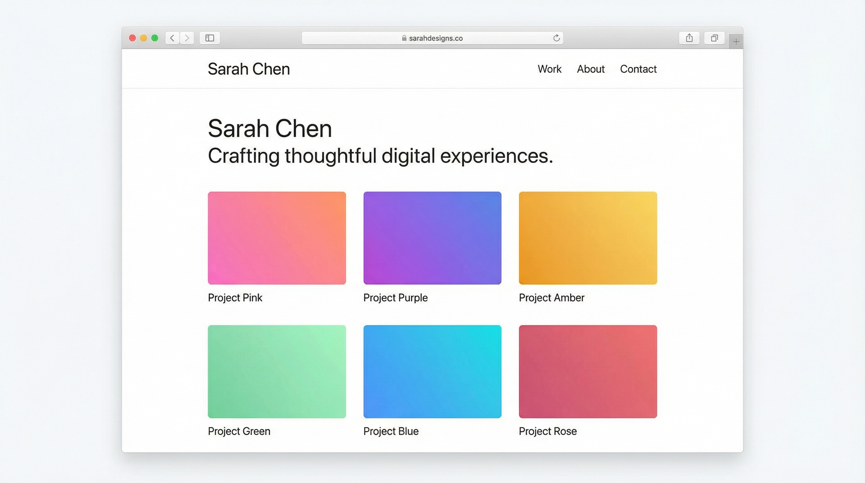 Example portfolio website called Sarah Designs dot co desktop view